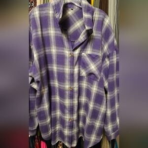 NWOT Purple Plaid Women's Shirt With Drop Shoulder Sz 20